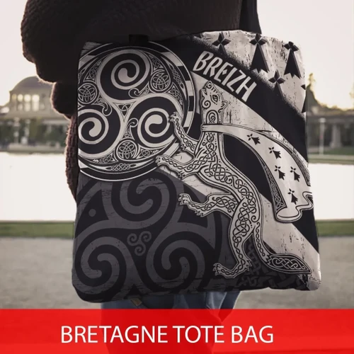 AIO Pride Celtic Bretagne Tote Bags - Brittany Ermine With Celtic Triskelion
