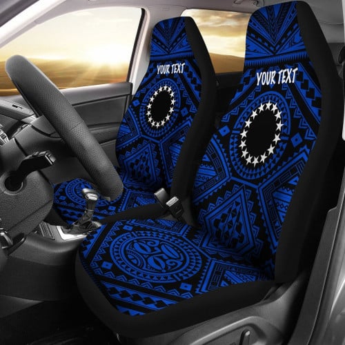 AIO Pride Custom Text Cook Island Car Seat Cover - Seal With Polynesian Tattoo Style (Blue)