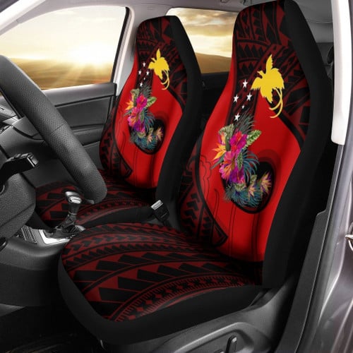 AIO Pride Papua New Guinea Car Seat Cover - Polynesian Hook And Hibiscus (Red)