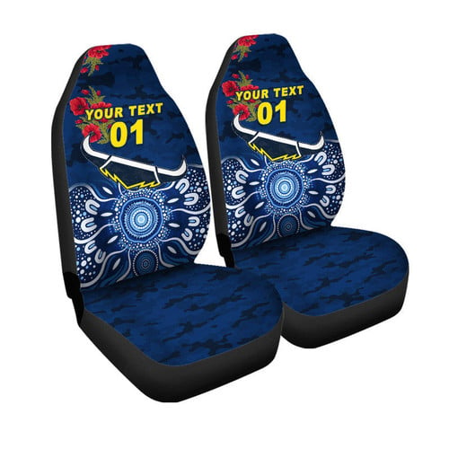 AIO Pride Custom Text & Number North Queensland Cowboys ANZAC 2022 Car Seat Cover Indigenous Vibes - Blue