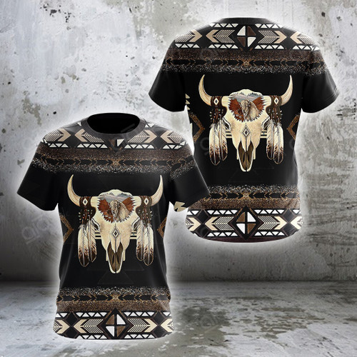 AIO Pride Native American Pattern Bull Skull Feather Christmas T-shirt