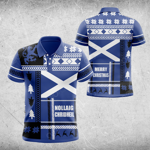 AIO Pride Blue Scotland Lion Merry Christmas Polo Shirt