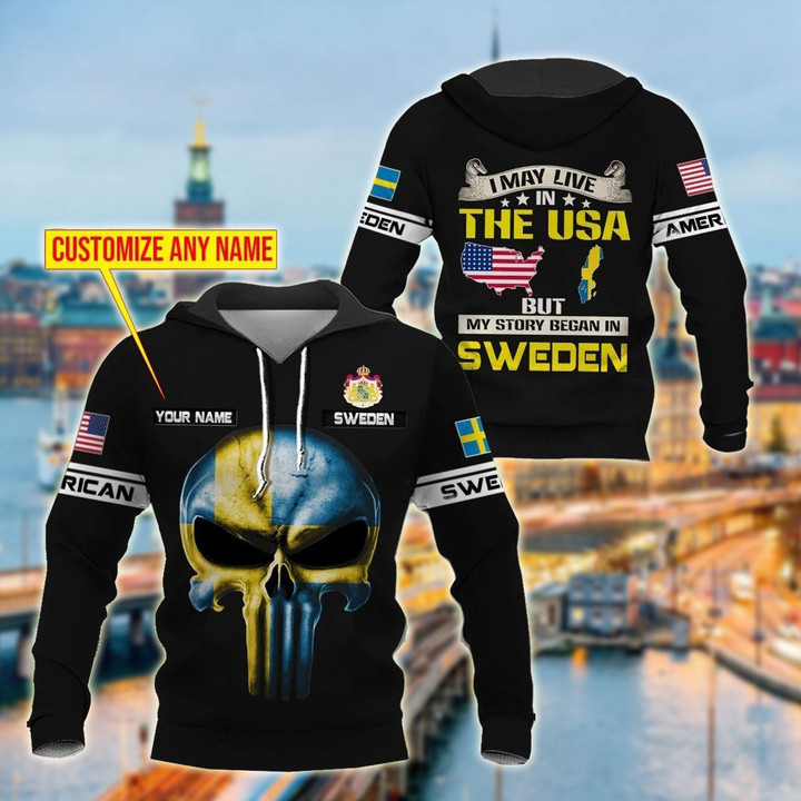 AIO Pride - Customize American - Sweden Skull Unisex Adult Hoodies