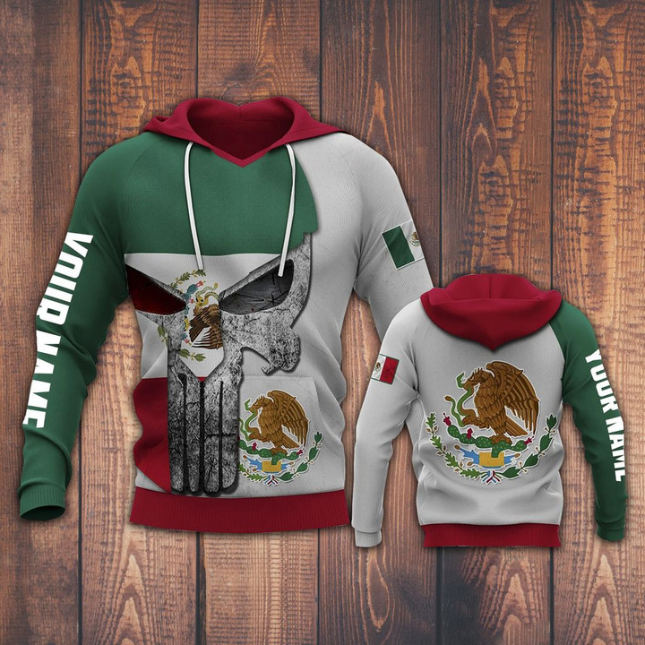AIO Pride - Customize Mexico Coat Of Arms Skull Unisex Adult Hoodies