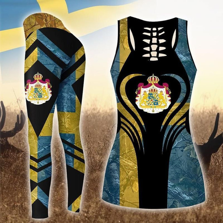 AIO Pride - Sweden Coat Of Arms & Flag Hollow Tank Top or Legging