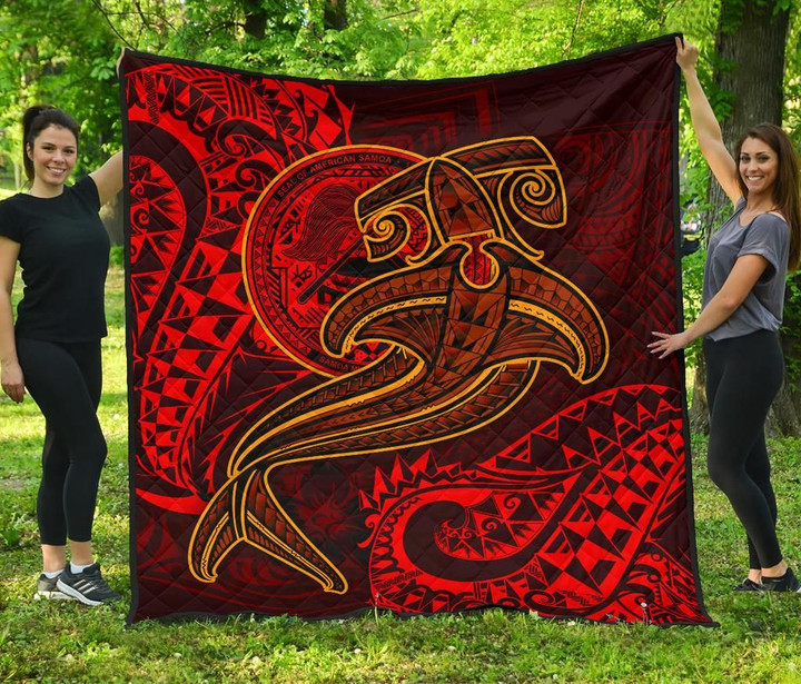 AIO Pride - American Samoa Coat Of Arms & Red Shark Polynesian Tattoo Premium Quilt