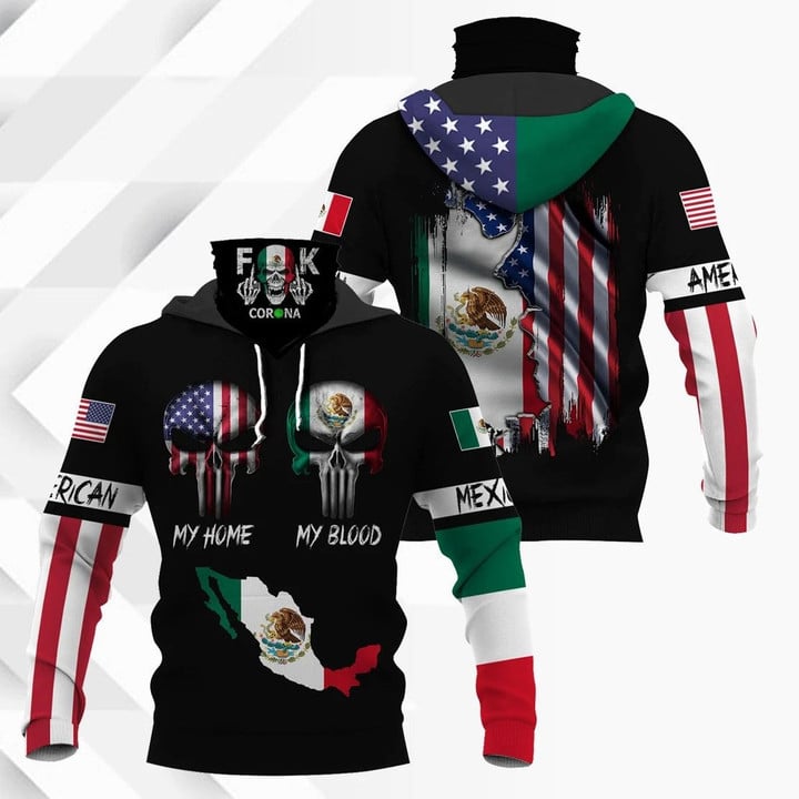 AIO Pride - America My Home Mexico My Blood Unisex Adult Neck Gaiter Hoodie