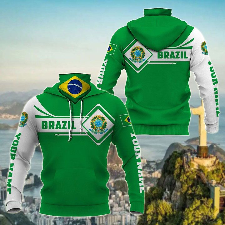 AIO Pride - Customize Brazil Map & Coat Of Arms Unisex Adult Neck Gaiter Hoodie