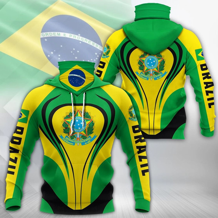 AIO Pride - Brazil Coat Of Arms & Flag Unisex Adult Neck Gaiter Hoodie