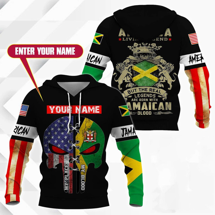 AIO Pride - Customize America Living Legend But The Real Legends Are Born With Jamaican Blood Unisex Adult Hoodies