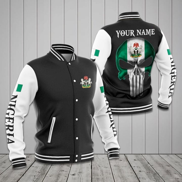 AIO Pride - Customize Nigeria Coat Of Arms Skull Flag Varsity Jacket