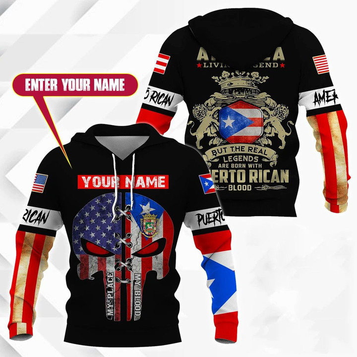 AIO Pride - Customize America Living Legend But The Real Legends Are Born With Puerto Rican Blood Unisex Adult Hoodies
