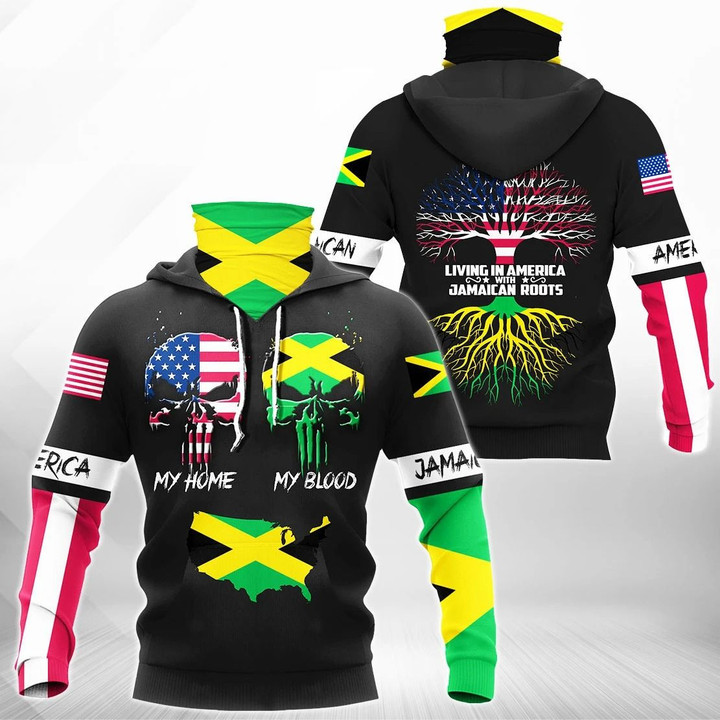 AIO Pride - Living In America With Jamaican Roots Unisex Adult Neck Gaiter Hoodie