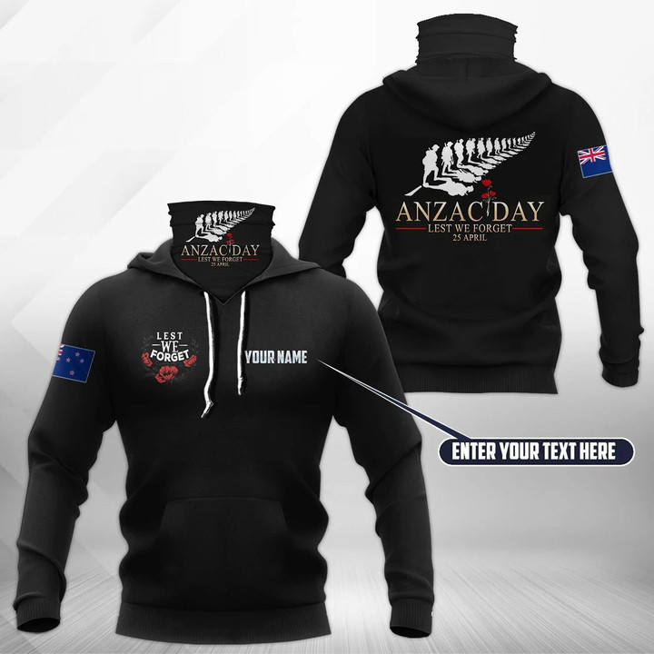 AIO Pride - Customize New Zealand ANZAC Day Lest We Forget Unisex Adult Neck Gaiter Hoodie