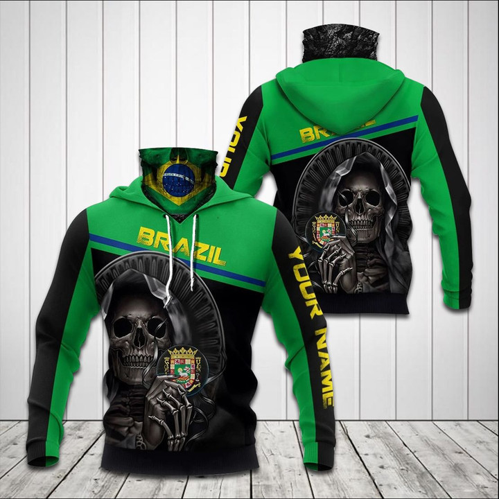 AIO Pride - Customize Brazil Coat Of Arms - Reaper Unisex Adult Neck Gaiter Hoodie