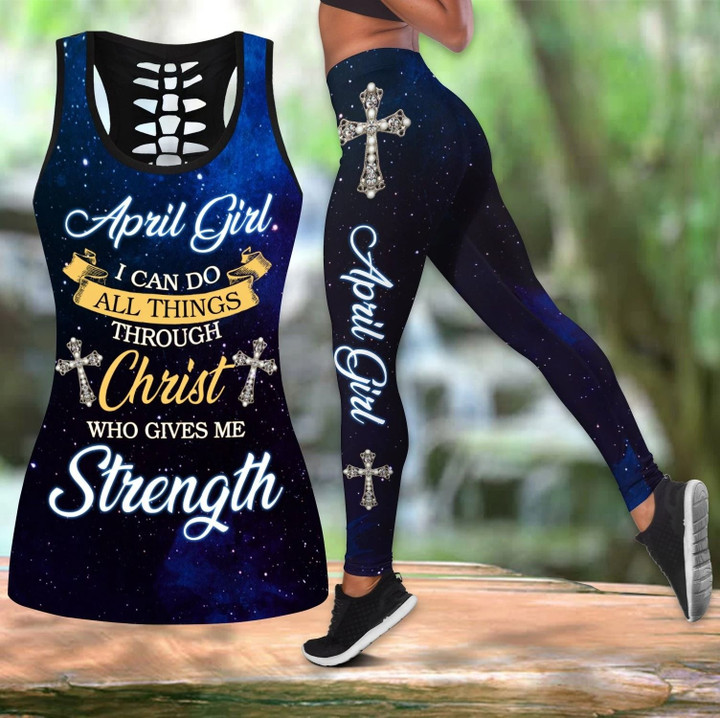 AIO Pride - April Girl I Can Do All Things Through Christ Who Give Me Strength Hollow Tank Top Or Legging
