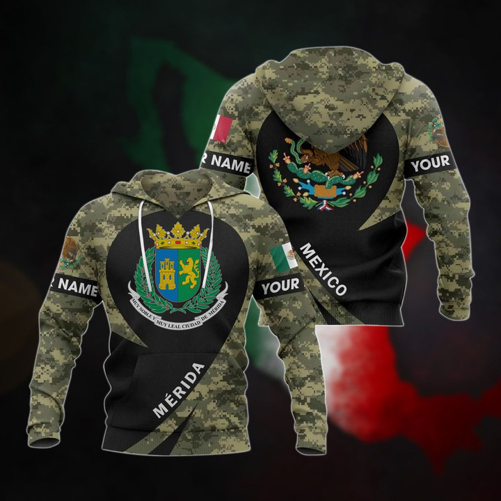 AIO Pride - Customize Mexico - Mérida Coat Of Arms Camo Unisex Adult Hoodies