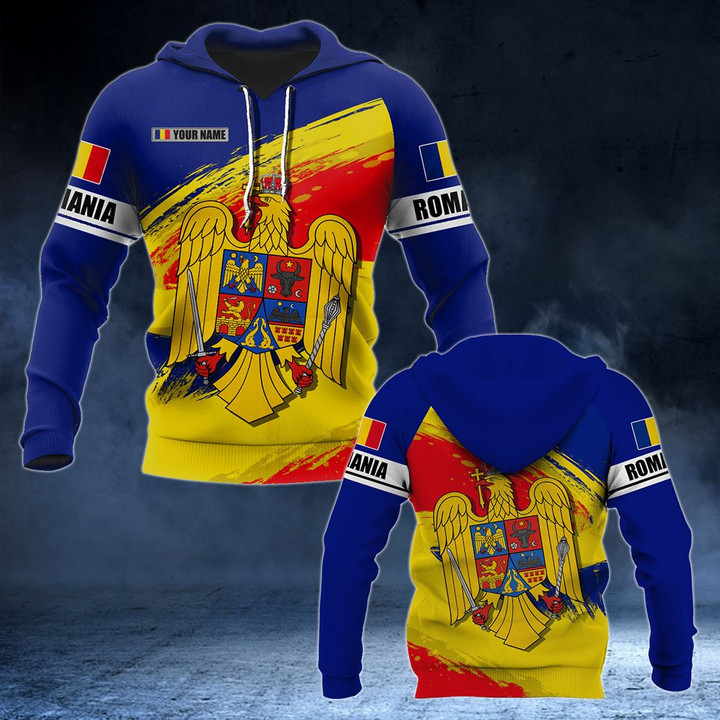 AIO Pride - Customize Romania Coat Of Arms Paint Style Unisex Adult Hoodies