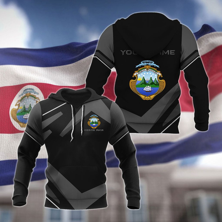 AIO Pride - Customize Costa Rica Coat Of Arms Design - Black & Gray Unisex Adult Hoodies