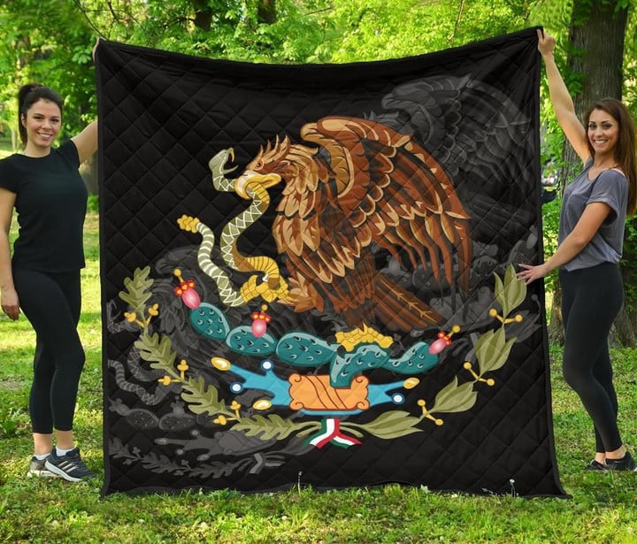 AIO Pride - Mexico Coat Of Arms - Black Premium Quilt