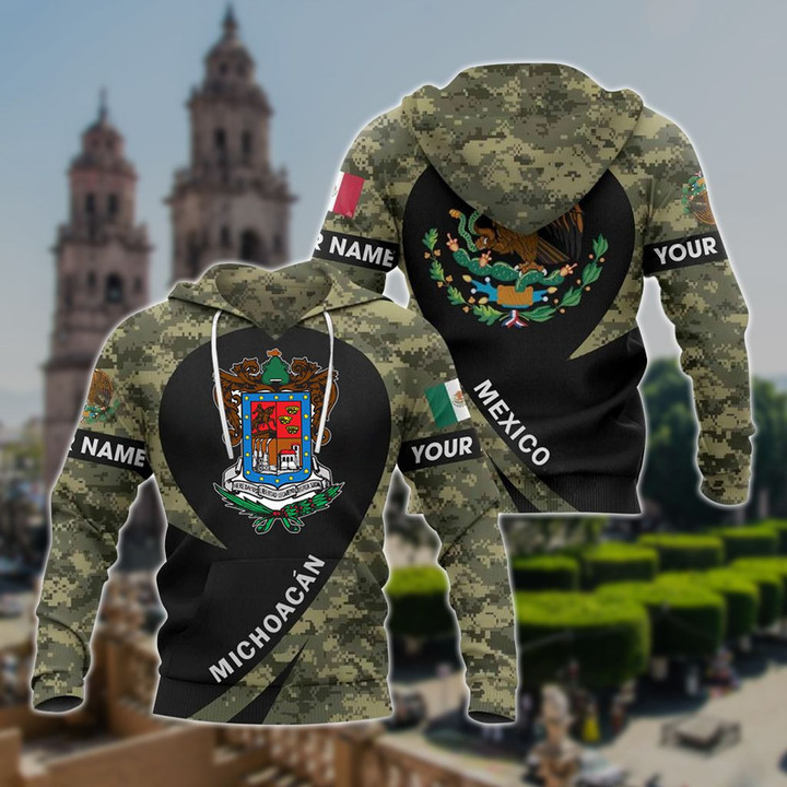 AIO Pride - Customize Mexico - Michoacán Coat Of Arms Camo Unisex Adult Hoodies