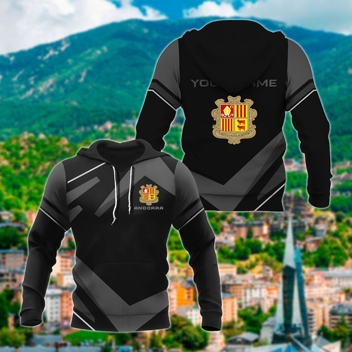 AIO Pride - Customize Andorra Coat Of Arms Design - Black & Gray Unisex Adult Hoodies