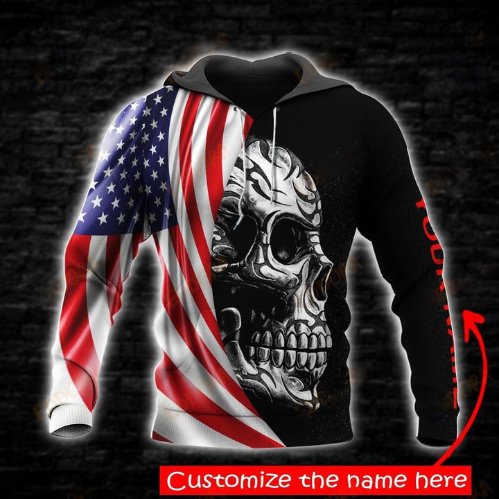 AIO Pride - Customize American Flag Skull Unisex Adult Hoodies