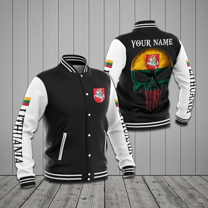 AIO Pride - Customize Lithuania Coat Of Arms - Skull Varsity Jacket