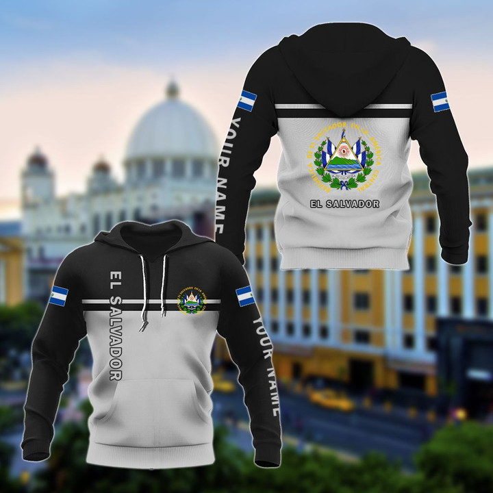 AIO Pride - Customize El Salvador Coat Of Arms And Flag - Black And White Unisex Adult Hoodies