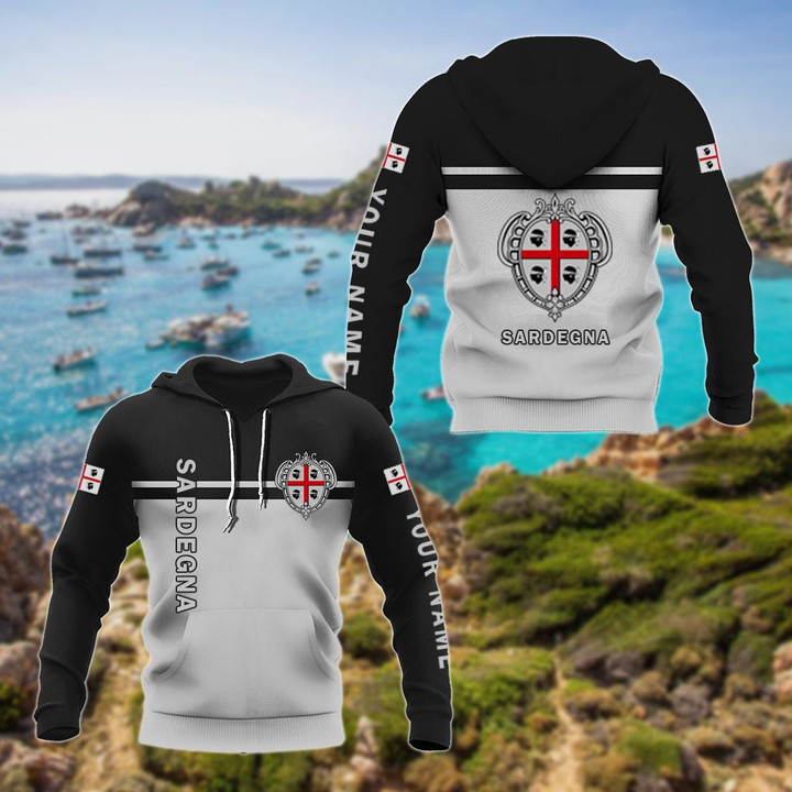 AIO Pride - Customize Sardinia Coat Of Arms And Flag - Black And White Unisex Adult Hoodies