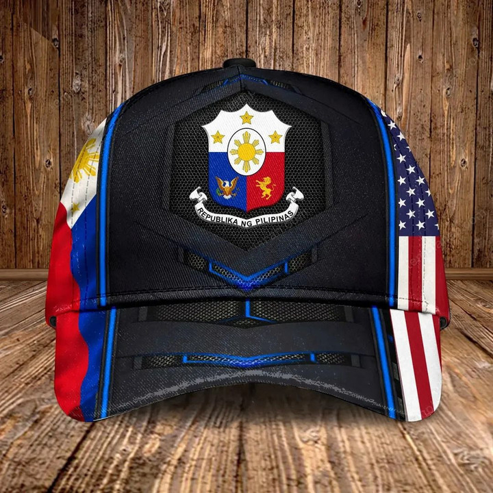 AIO Pride - Philippines Coat Of Arms & American Flag Unisex Cap