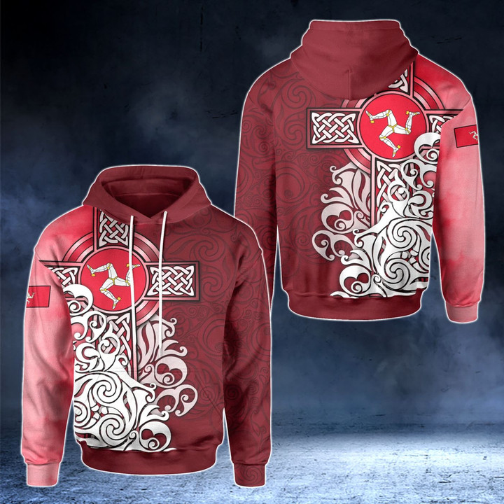 AIO Pride - Isle Of Man Flag With Celtic Cross - Red Version Unisex Adult Hoodies