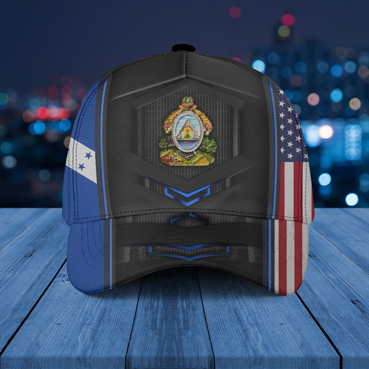 AIO Pride - Honduras Coat Of Arms & American Flag Unisex Cap