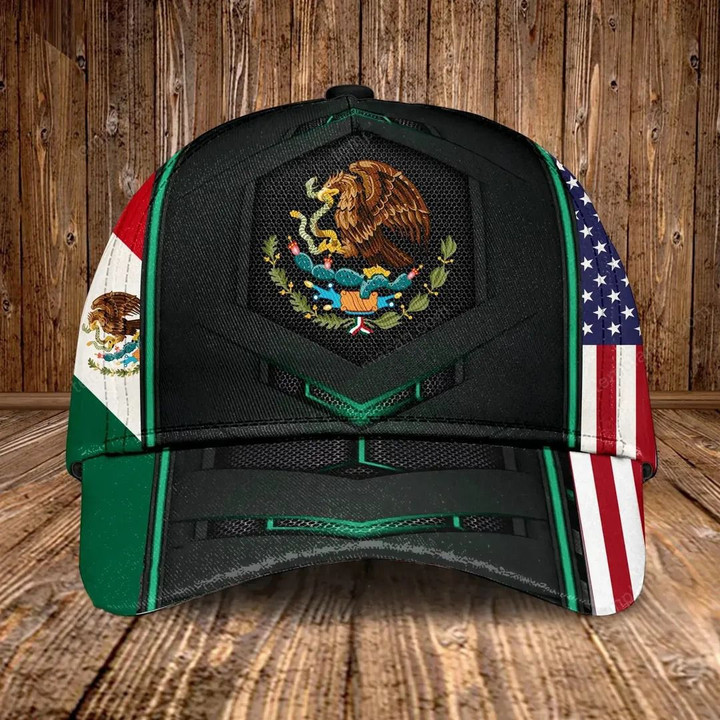 AIO Pride - Mexico Coat Of Arms & American Flag Unisex Cap