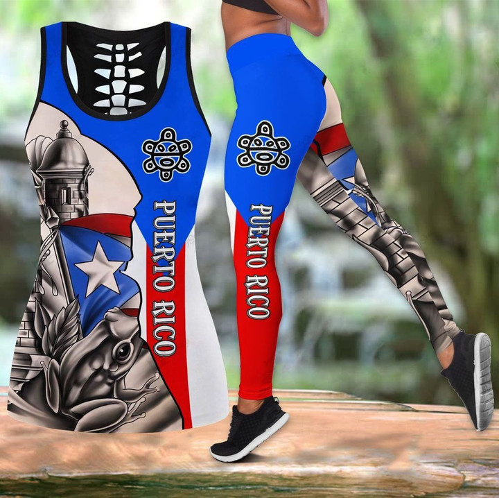 AIO Pride - Puerto Rico Sol Taino Flag Hollow Tank Top Or Legging