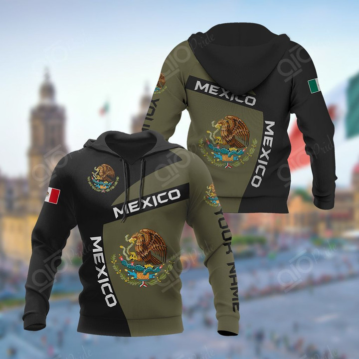 AIO Pride - Custom Name Mexico Coat Of Arms Sport Style Unisex Adult Hoodies