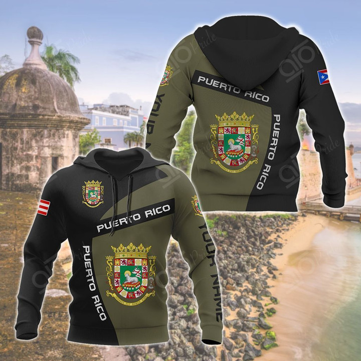AIO Pride - Custom Name Puerto Rico Coat Of Arms Sport Style Unisex Adult Hoodies