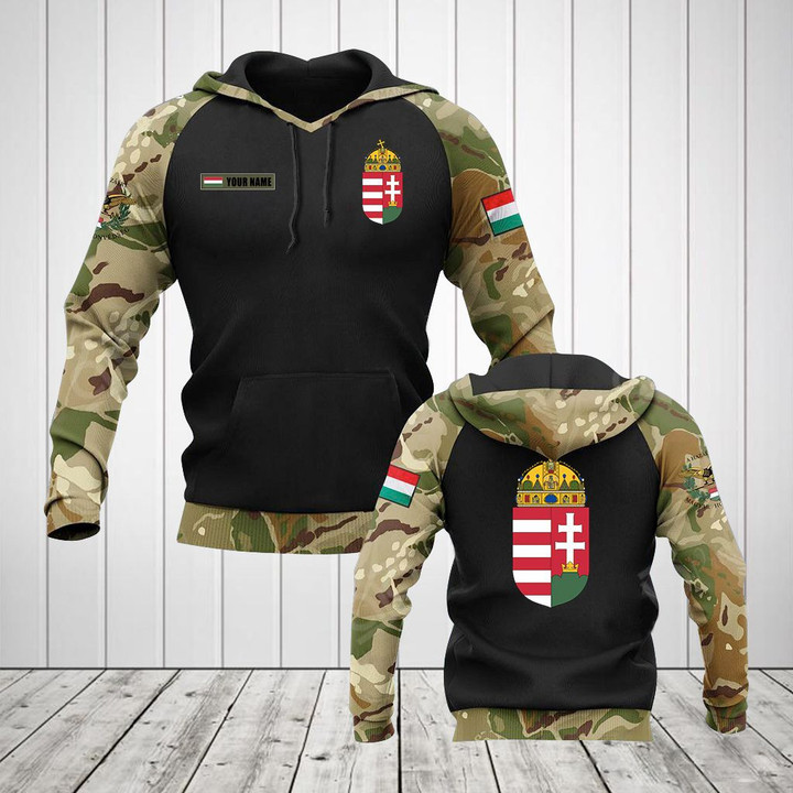 AIO Pride - Custom Name Hungarian Army Coat Of Arms Camo Unisex Adult Hoodies
