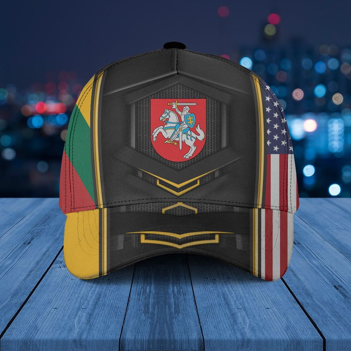 AIO Pride - Lithuania Coat Of Arms & American Flag Unisex Cap