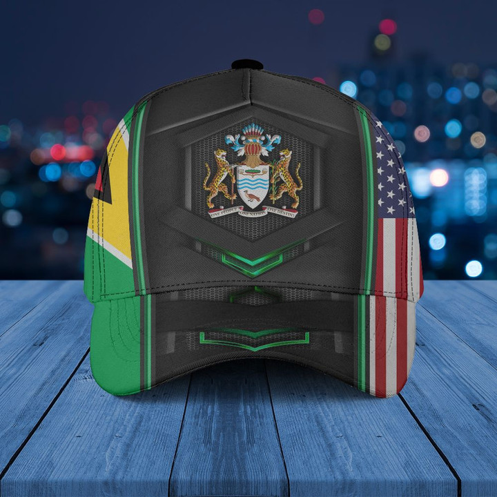 AIO Pride - Guyana Coat Of Arms & American Flag Unisex Cap