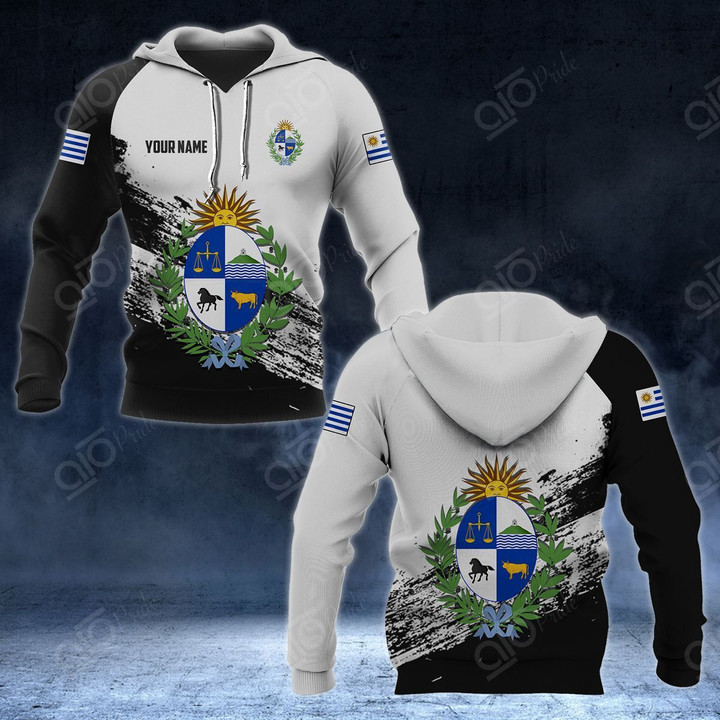 AIO Pride - Customize Uruguay Coat Of Arms Black And White Unisex Adult Hoodies