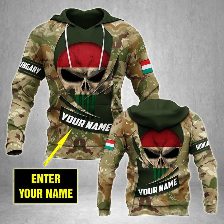 AIO Pride - Customize Hungary Army Camo Skull Flag Unisex Adult Hoodies