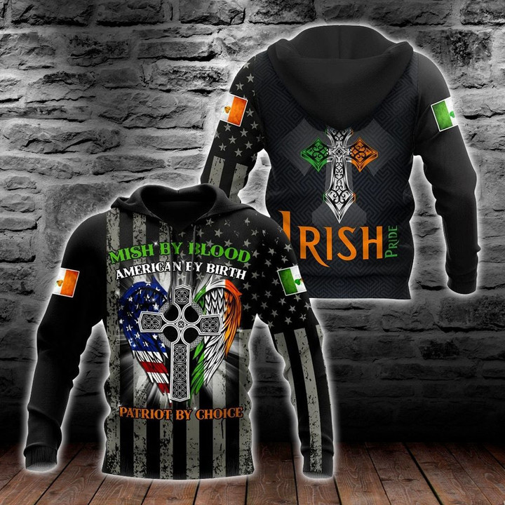 AIO Pride - Irish Cross - American By Birth Patriot By Choice Unisex Adult Shirts