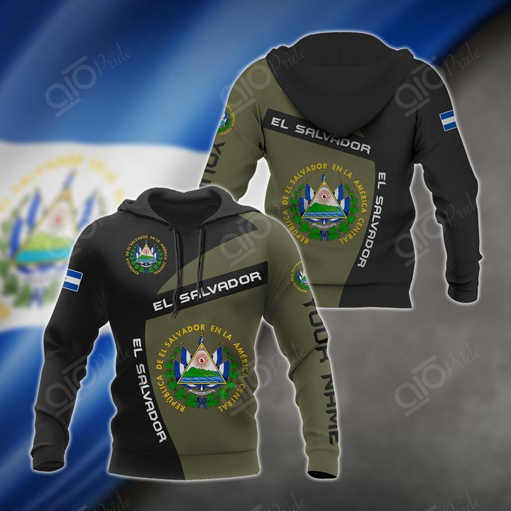 AIO Pride - Custom Name El Salvador Coat Of Arms Sport Style Unisex Adult Hoodies