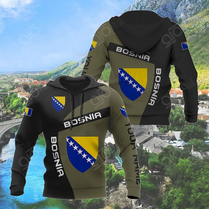 AIO Pride - Custom Name Bosnia Coat Of Arms Sport Style Unisex Adult Hoodies