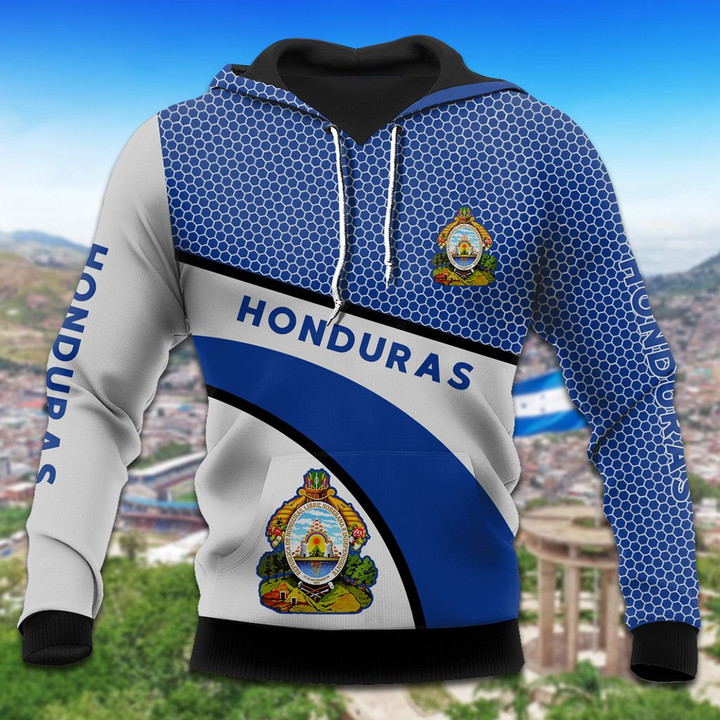 AIO Pride - Honduras Coat Of Arms Hexagon Pattern Unisex Adult Hoodies
