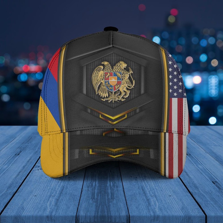 AIO Pride - Armenia Coat Of Arms & American Flag Unisex Cap