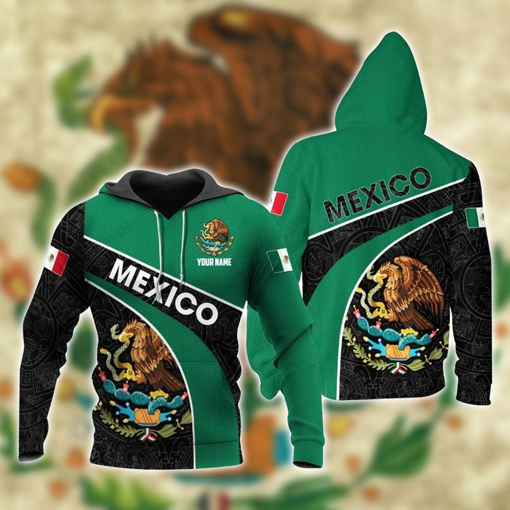 AIO Pride - Customize Mexico Coat Of Arms Aztec - Green Unisex Adult Hoodies