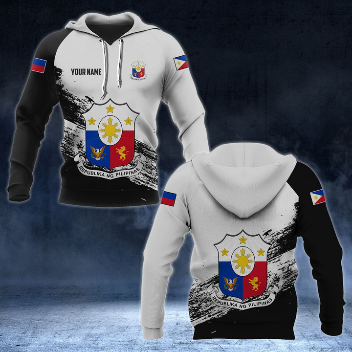 AIO Pride - Customize Philippines Coat Of Arms Black And White Unisex Adult Hoodies