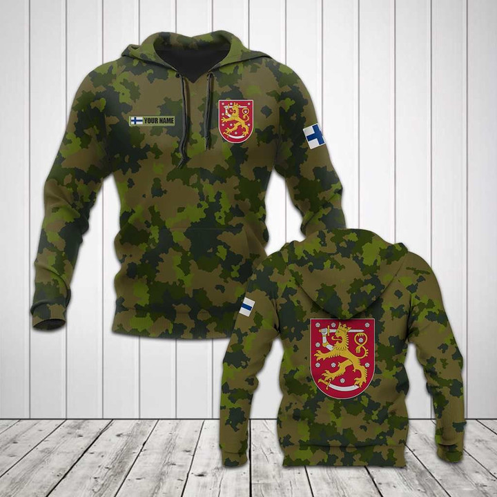 AIO Pride - Custom Name Finland Camo Coat Of Arms Unisex Adult Hoodies